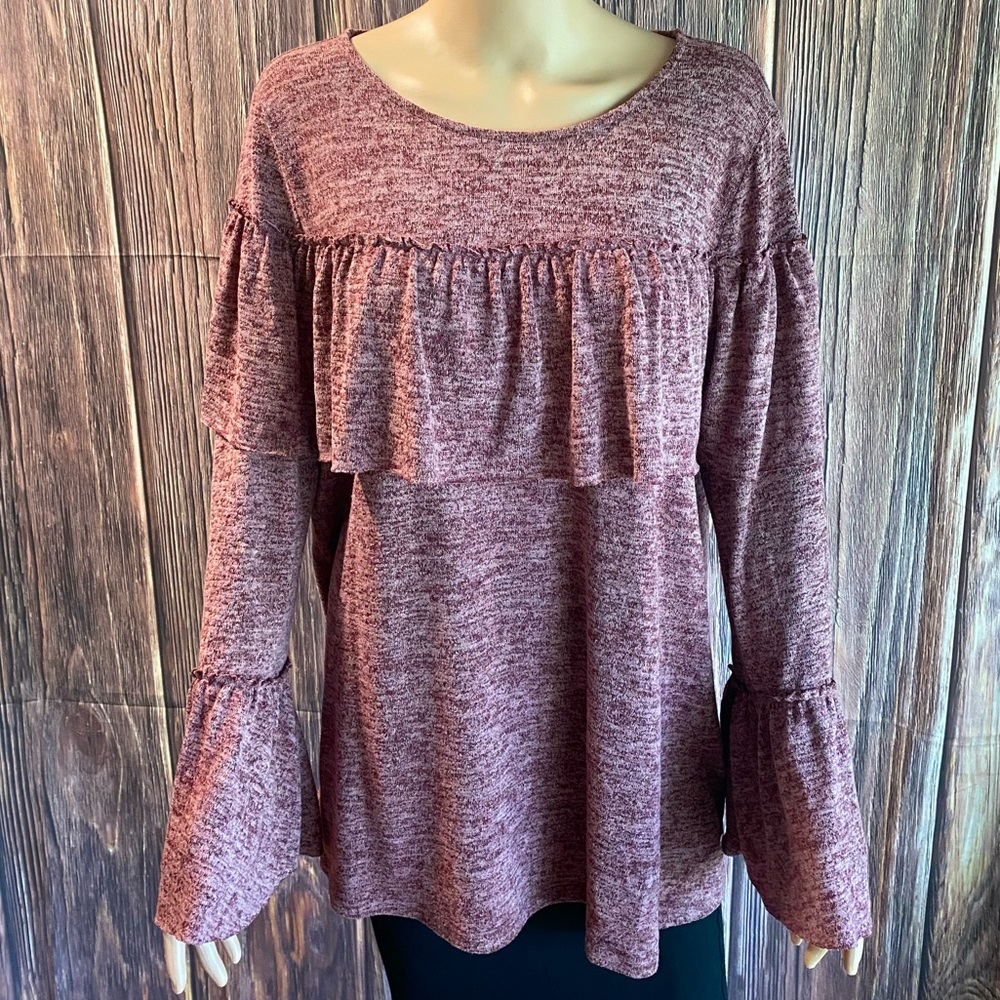 Easel size large rose pink long sleeve boho ruffles statement sleeve blouse - Picture 5 of 15